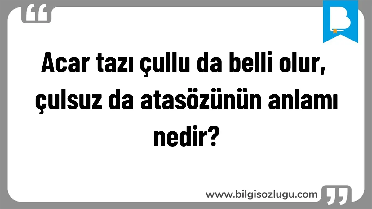 Acar tazı çullu da belli olur, çulsuz da atasözünün anlamı nedir?