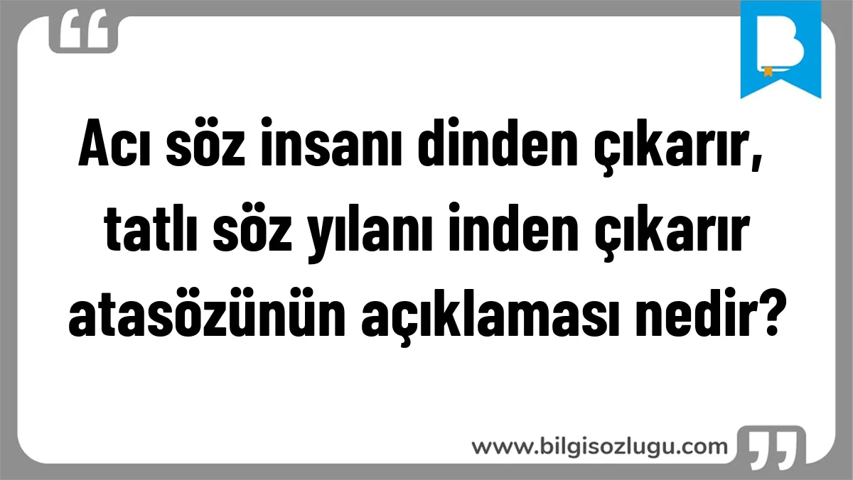 Acı söz insanı dinden çıkarır, tatlı söz yılanı inden çıkarır atasözünün açıklaması nedir?