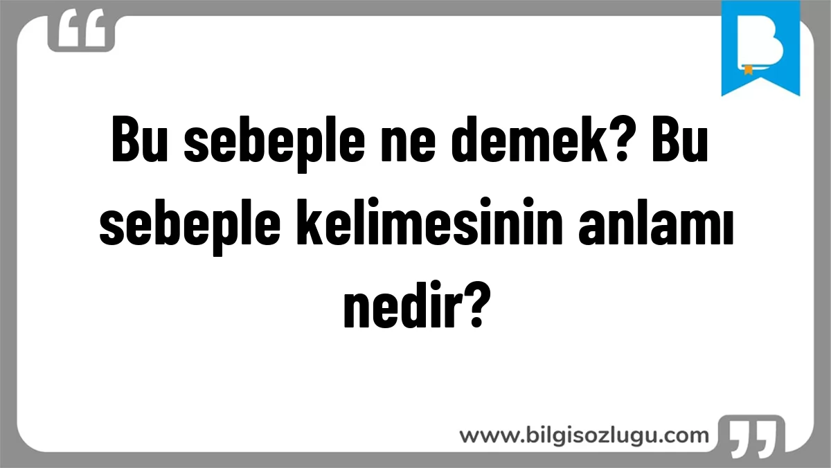 Bu sebeple ne demek? Bu sebeple kelimesinin anlamı nedir?