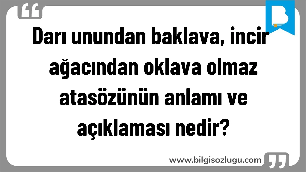 Darı unundan baklava, incir ağacından oklava olmaz atasözünün anlamı ve açıklaması nedir?