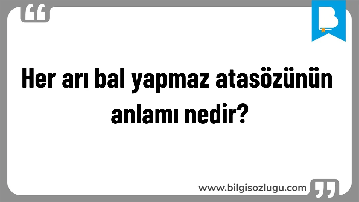 Her arı bal yapmaz atasözünün anlamı nedir?
