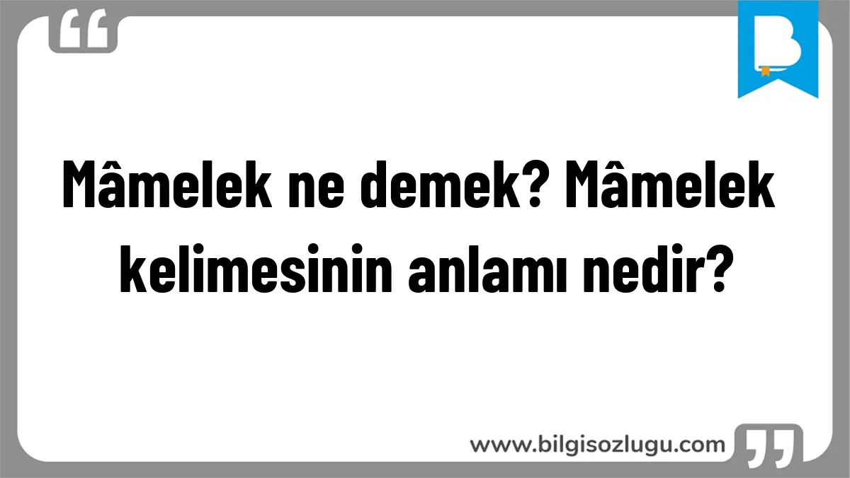 Mâmelek ne demek? Mâmelek kelimesinin anlamı nedir?