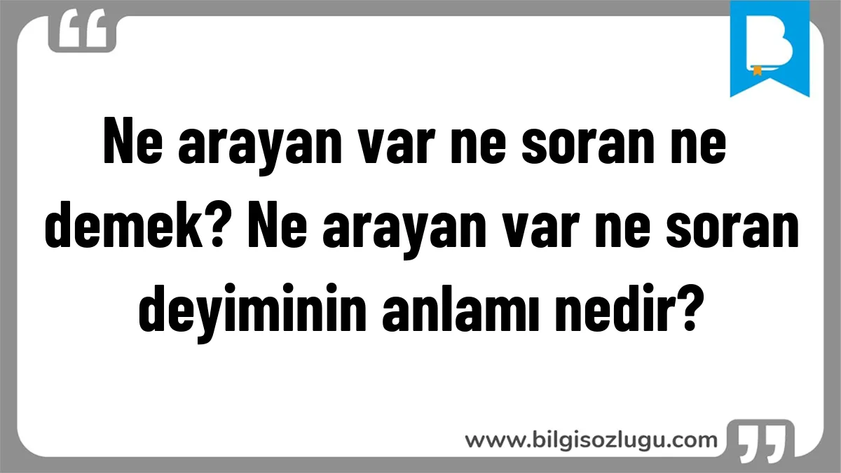 Ne arayan var ne soran ne demek? Ne arayan var ne soran deyiminin anlamı nedir?