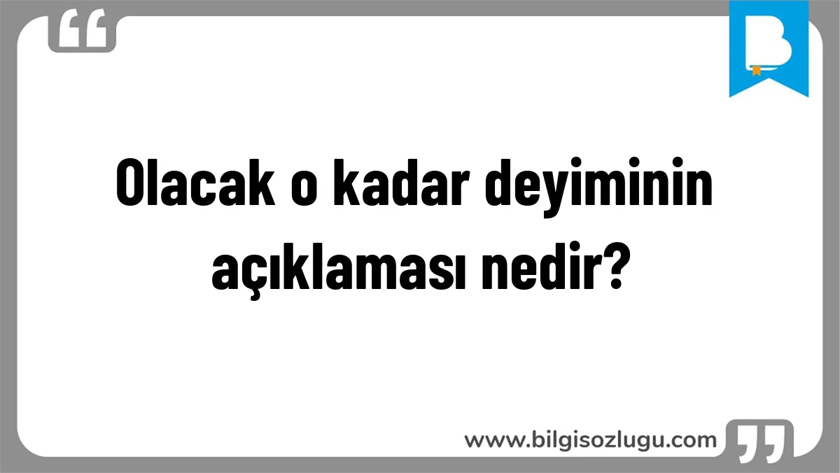 Olacak o kadar deyiminin açıklaması nedir?