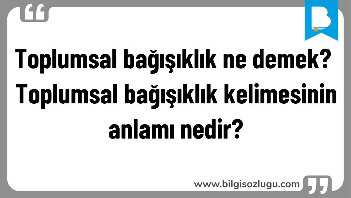 Toplumsal bağışıklık ne demek? Toplumsal bağışıklık kelimesinin anlamı nedir?
